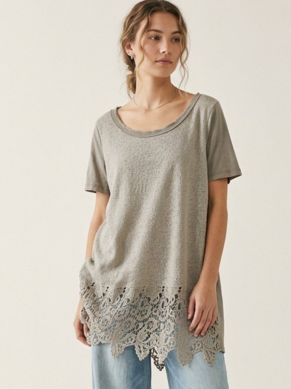 Unbranded Blouse Grey Tunic Boho Festival Casual Crochet Lace S
